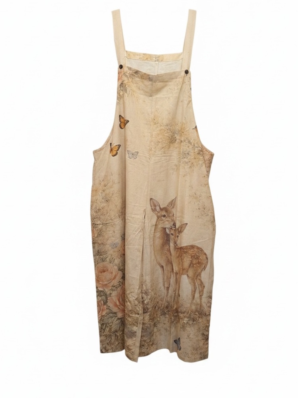 Cream Floral & Deer Print Wide-Leg Overalls - Picture 3 of 6